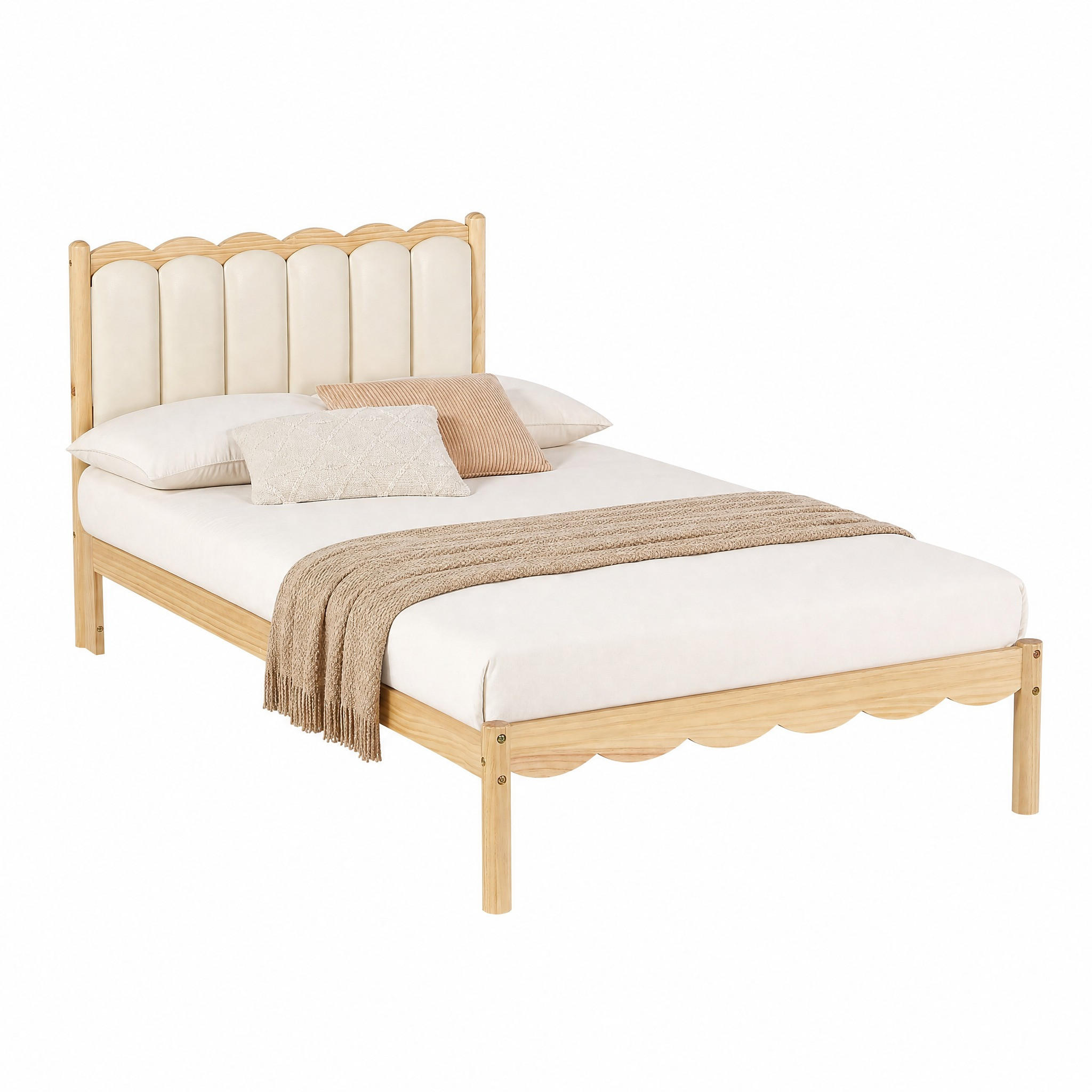 KINDERBETT mit PU-Kopfteil 90x200 cm Beige Naturholz - Braun, Holz (90/200cm) - Meubliv