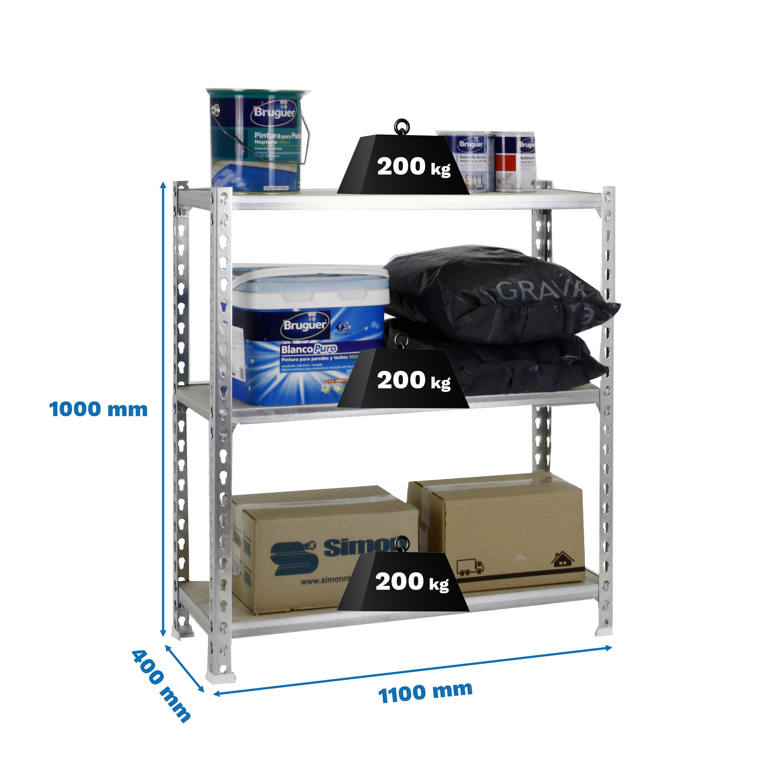 SCHWERLASTREGAL Small Muli HxBxT 100 x 110 x 40 cm 3 Fachböden Fachlast 200 kg Verzinkt - Silberfarben, Metall (110/100/40cm) - PROREGAL