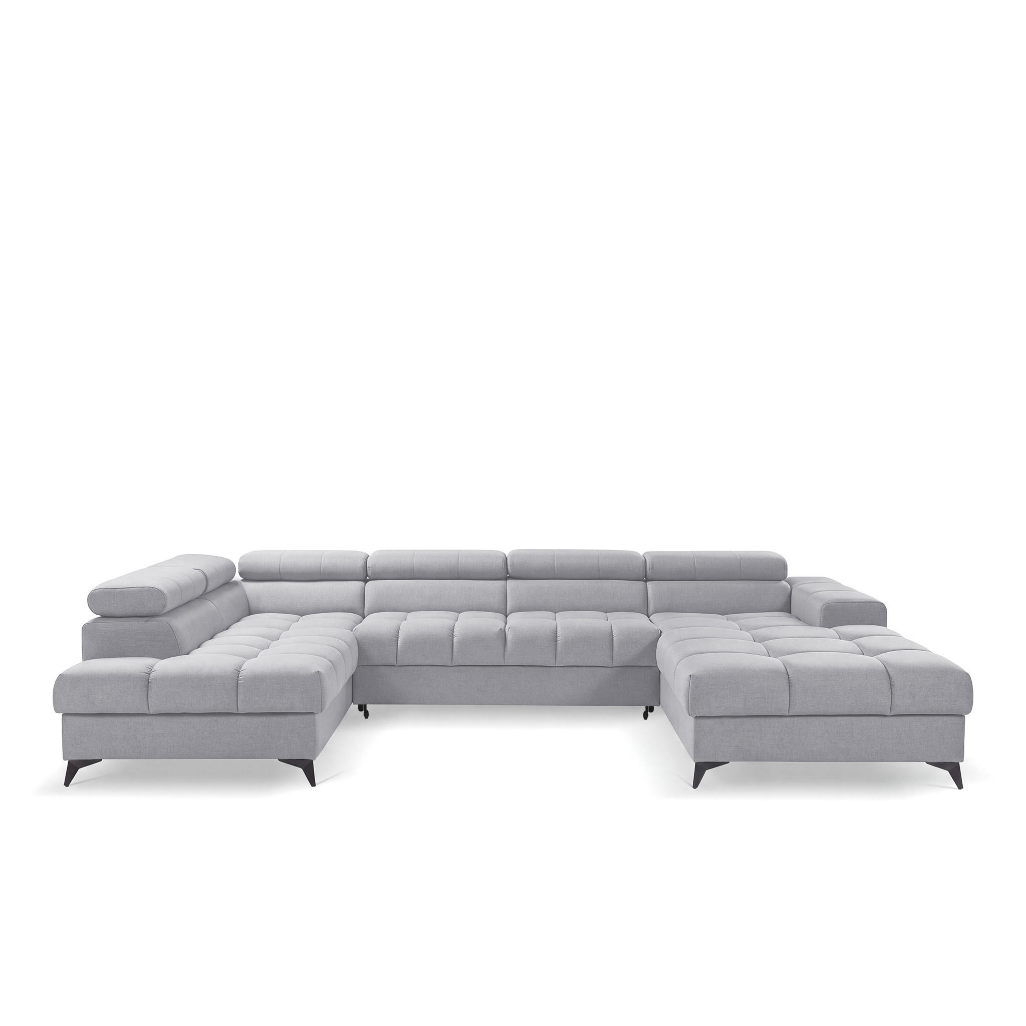 ECKSOFA PUDDING U Rechts mit Schlaffunktion 125x260 Velours Hellgrau - Hellgrau/Schwarz, Holz/Textil (350/203cm) - Muffo