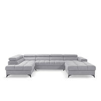 ECKSOFA PUDDING U Rechts mit Schlaffunktion 125x260 Velours Hellgrau - Hellgrau/Schwarz, Holz/Textil (350/203cm) - Muffo