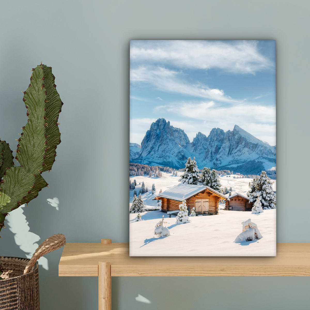 LEINWANDBILD Winter - Hütte - Berge - Aussicht - Schnee 20x30 cm - Eichefarben, Textil (20/30cm) - MuchoWow