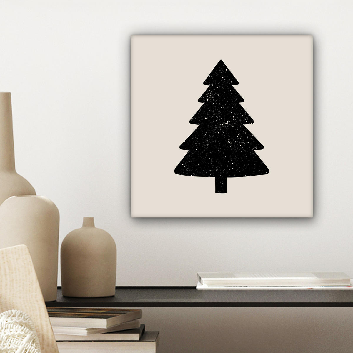 LEINWANDBILD Weihnachtsbaum - Schwarz - Urlaub - Beige 20x20 cm - Schwarz, Textil (20/20cm) - MuchoWow