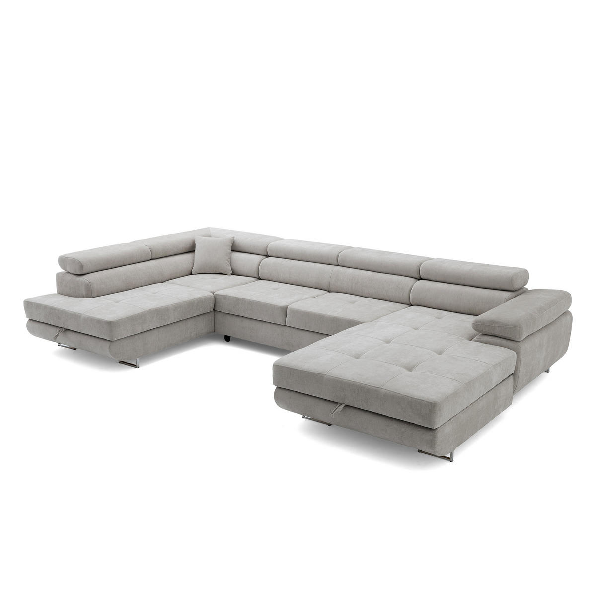 ECKSOFA U-Form WILD U Links mit Schlaffunktion 130x260 Chenille Grau - Silberfarben/Grau, Holz/Textil (350/90/203cm) - Muffo