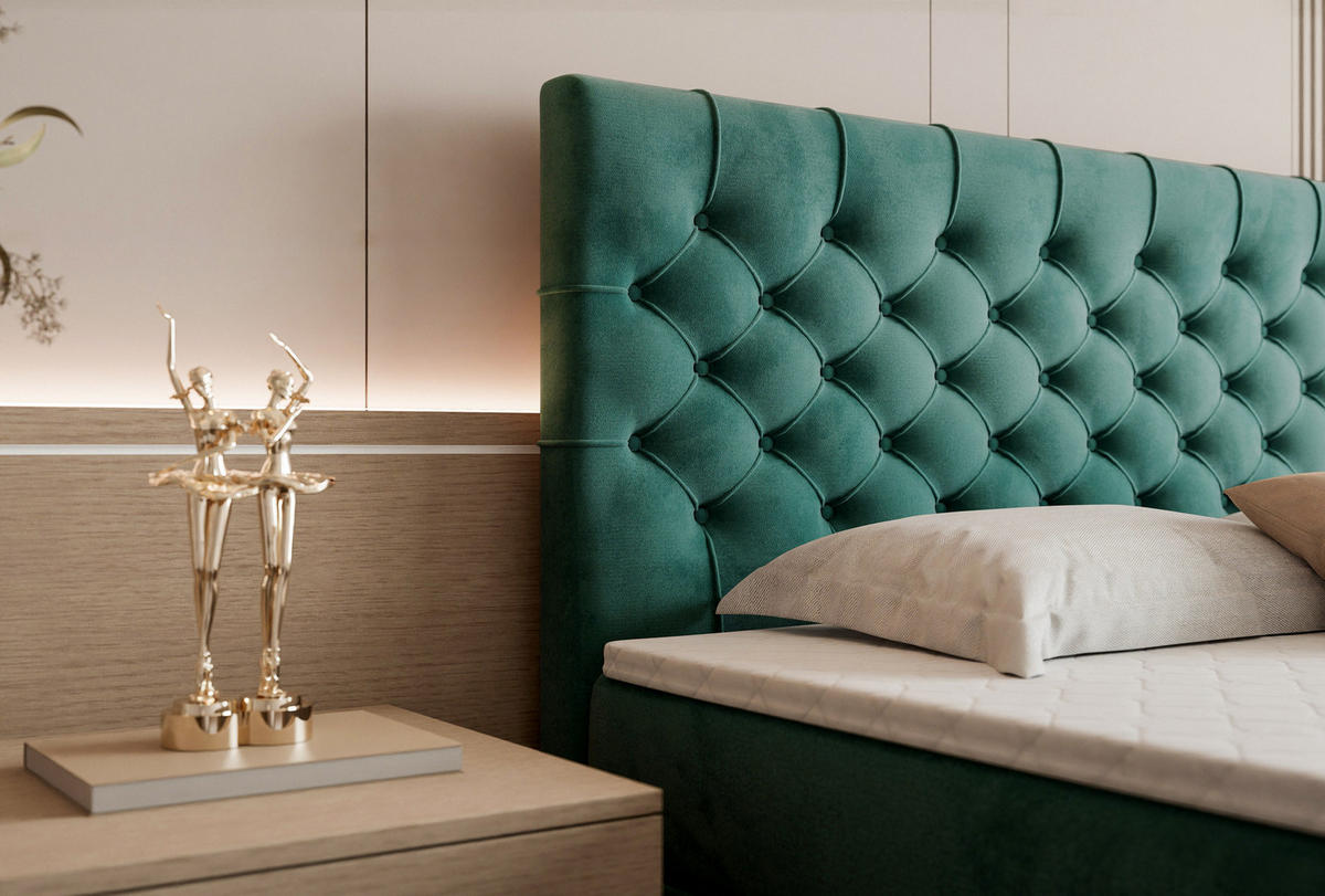 BOXSPRINGBETT Aurora mit Bettkasten, Dunkel Türkis Samt 200x200 cm – inkl. H3 Matratze und Topper - Türkis/Petrol, Holzwerkstoff/Kunststoff (200/200cm) - WFL GROUP