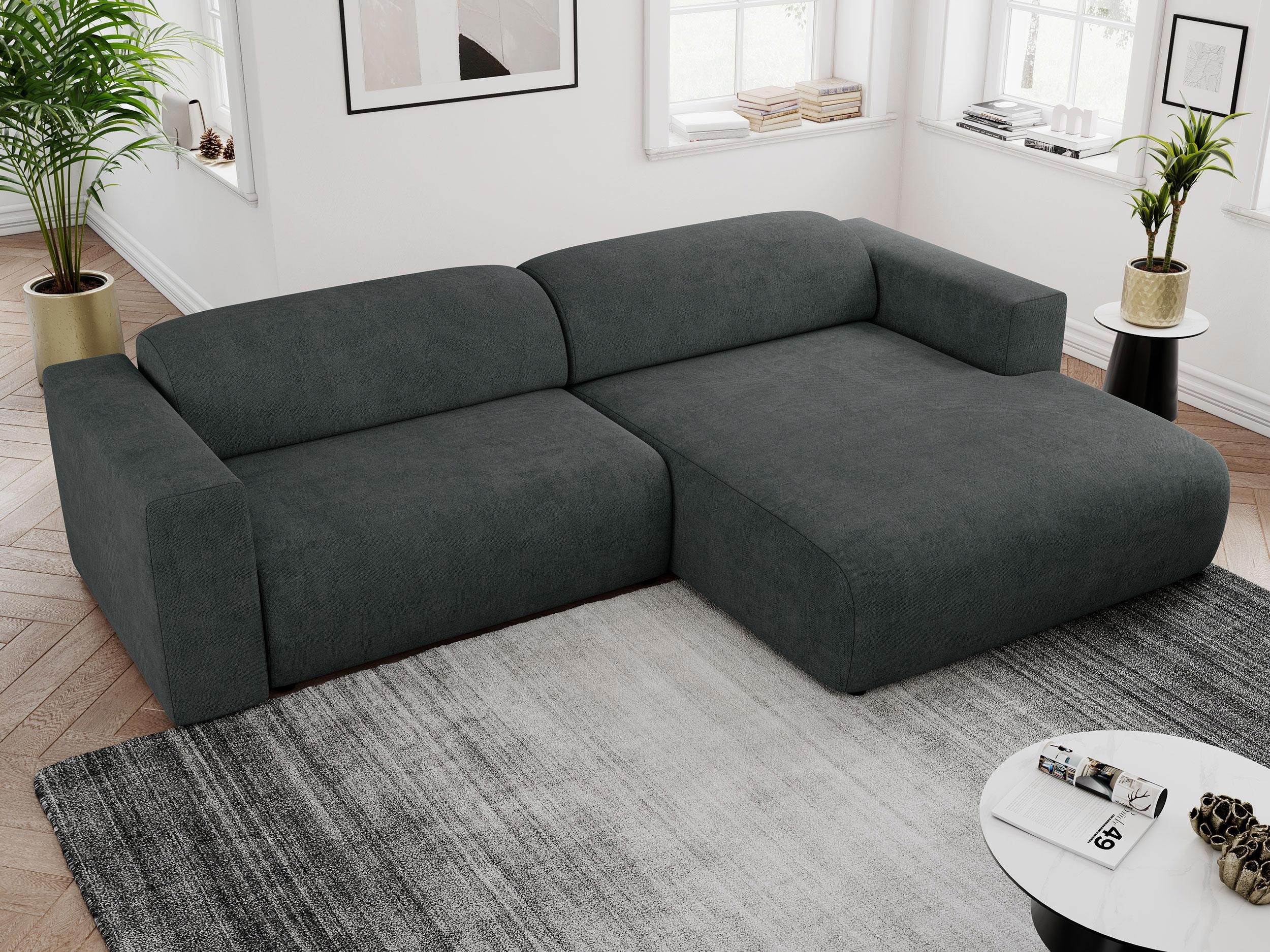 ECKSOFA PASADENA Dunkelgrau Struktur - Rechts Seite - Dunkelgrau/Schwarz, Kunststoff/Textil (180/288cm) - MKS