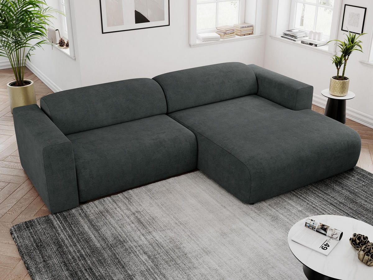ECKSOFA PASADENA Dunkelgrau Struktur - Rechts Seite - Dunkelgrau/Schwarz, Kunststoff/Textil (180/288cm) - MKS