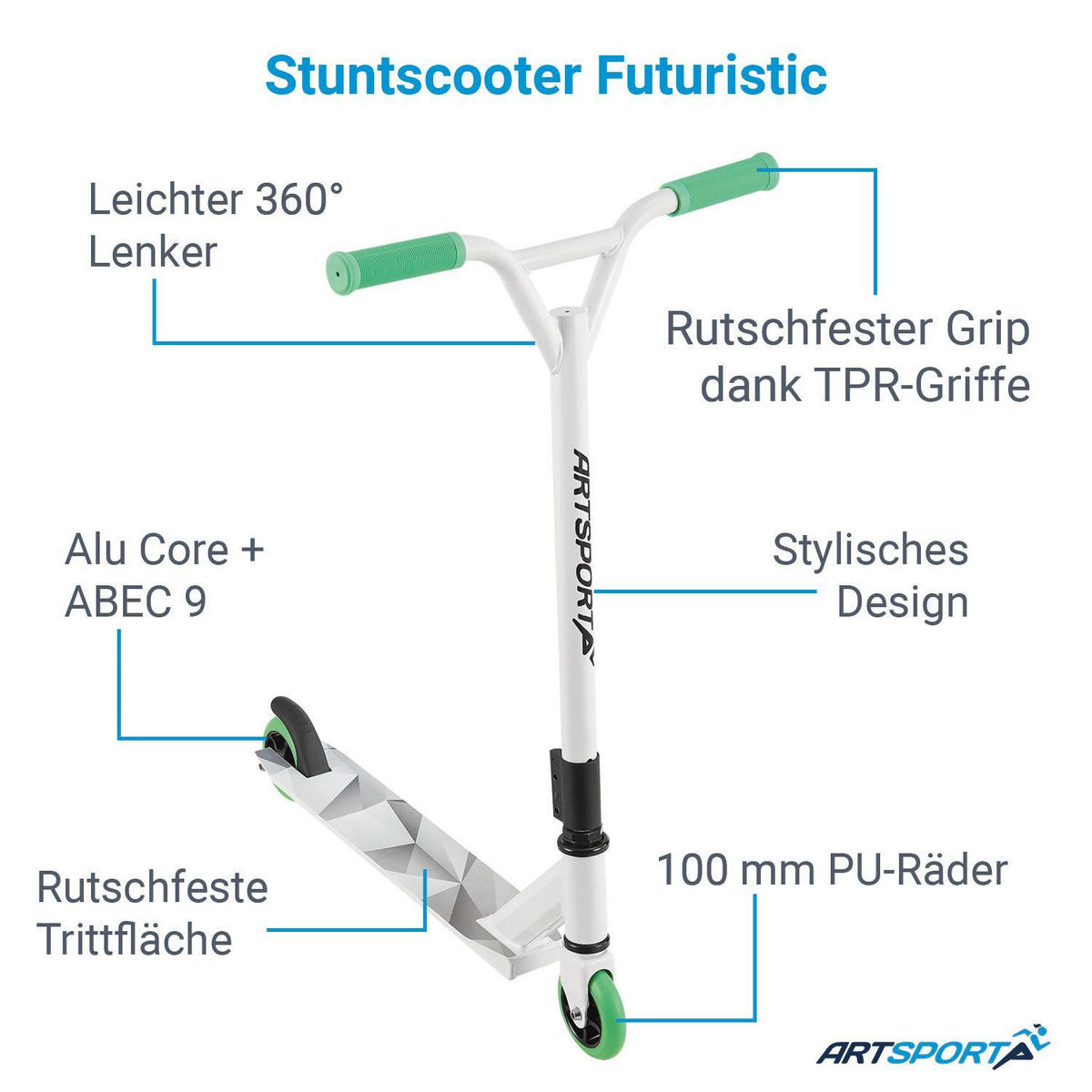 STUNTSCOOTER Futuristic - Weiß, Metall (66/47/84cm) - Artsport