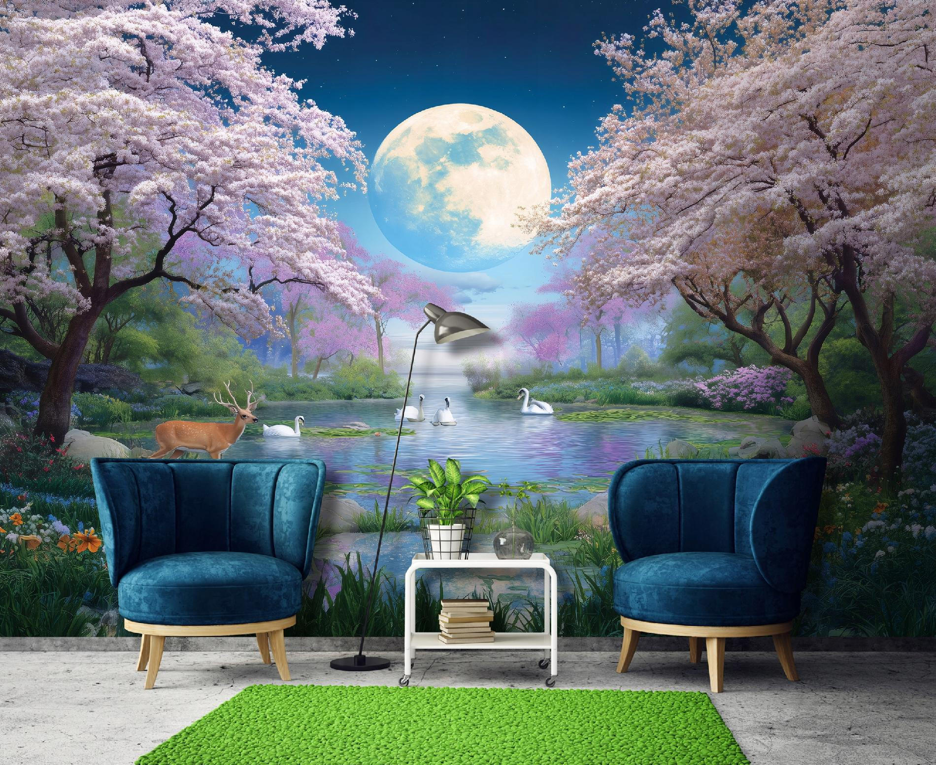 FOTOTAPETE Wald Mond Rosa 350x250 cm - Multicolor, Papier (350/250cm) - Wallarena