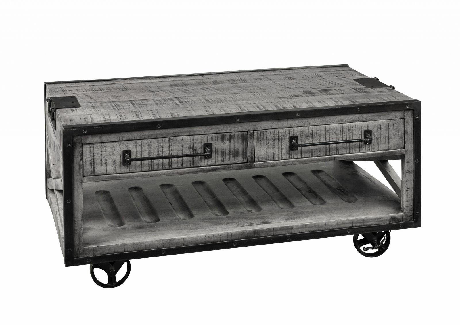 COUCHTISCH Mango 112x61x55 grau lackiert HEAVY INDUSTRY #162 - Grau, Holz (112/61/55cm) - Massivmoebel24
