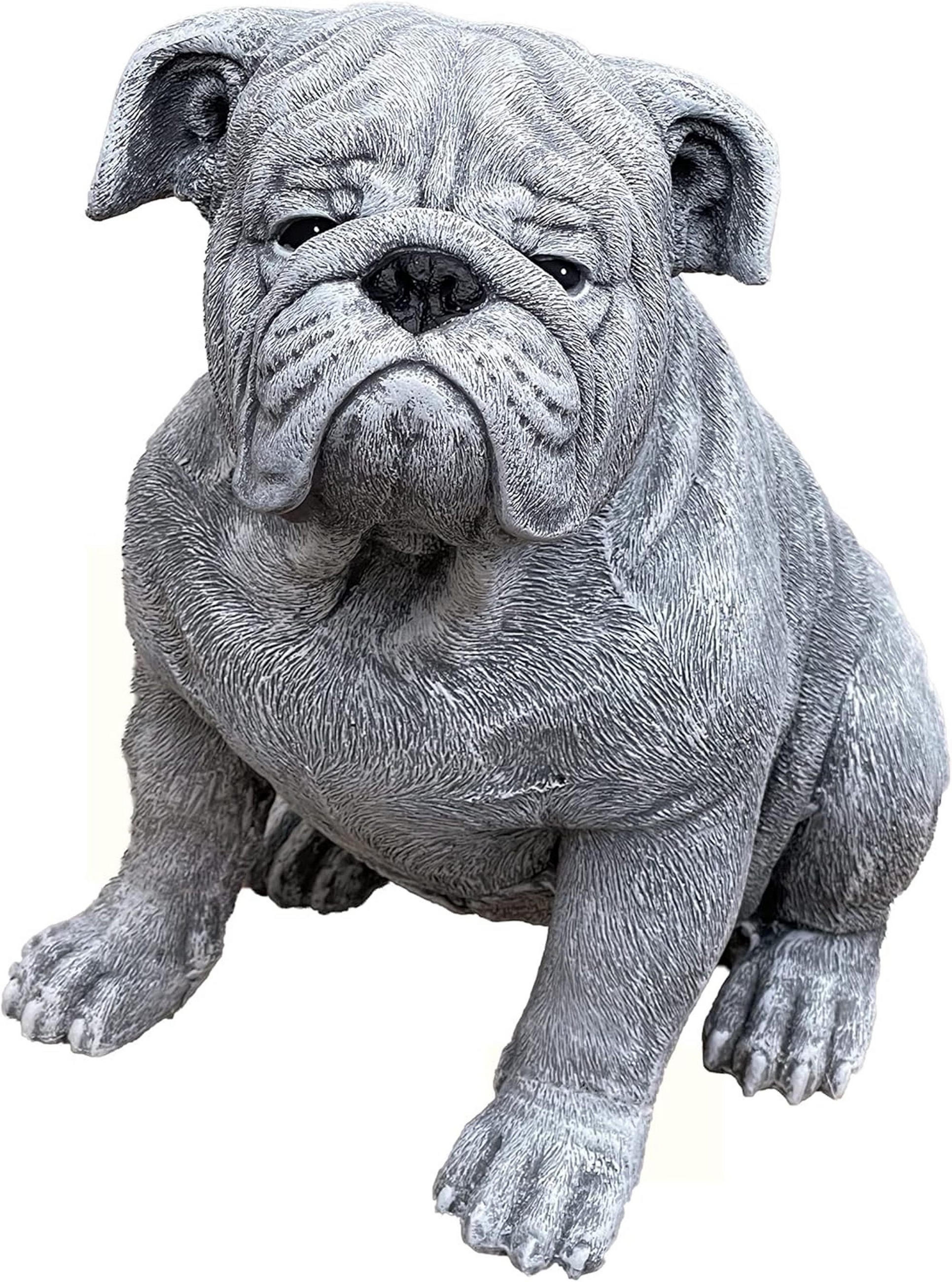 STEINFIGUR Bulldogge Elsa frostsicher Winterfest massiv Steinguss - Grau, Stein (26/37/45cm) - stoneandstyle