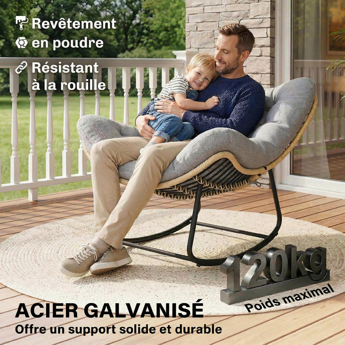 GARTENSCHAUKELSTUHL DE-13722 mit Polsterkissen Grau - Grau, Metall (87/70/110cm) - ComfortXL