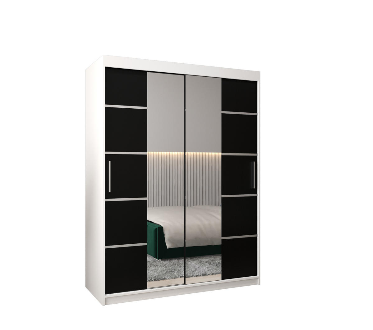 SCHWEBETÜRENSCHRANK 200/150/62 2-türig - Silberfarben/Schwarz, Holz/Kunststoff (150/200/62cm) - Abiks Möbel