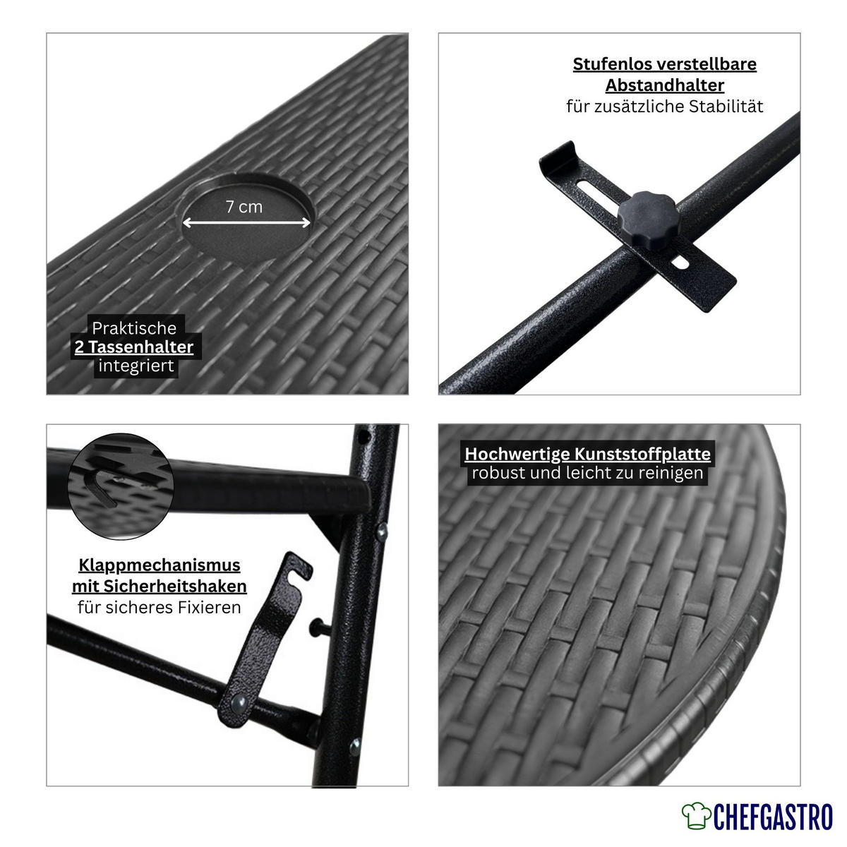 BALKONHÄNGETISCH klappbar wetterfest 60x40cm Rattan Optik Schwarz - Schwarz, Kunststoff (40/60/78cm) - CHEFGASTRO