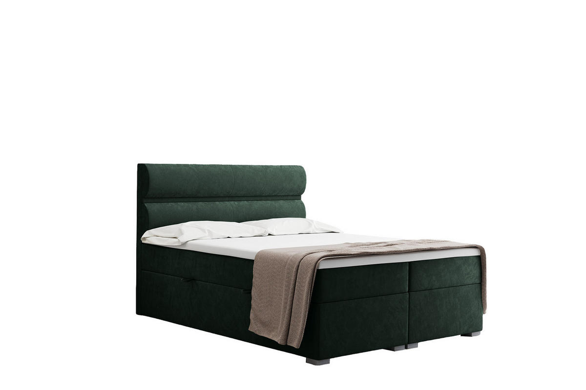 BOXBETT Mit Bettkasten, Matratze Und Topper VERA Stoff Riviera 120x200 cm Grün H3-Bonell - Grün, Holz/Textil (120/200cm) - Kaiser Möbel