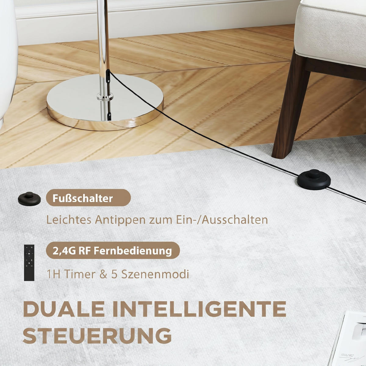 STEHLEUCHTE Stahl, Leinenstoff Beige - Beige, Metall (40/40/168cm) - HOMCOM