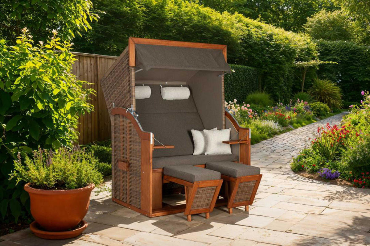 STRANDKORB Tinnum 2 Sitzer Pinie PE griseum - Braun/Grau, Metall (115/38/92cm) - Mr. Deko