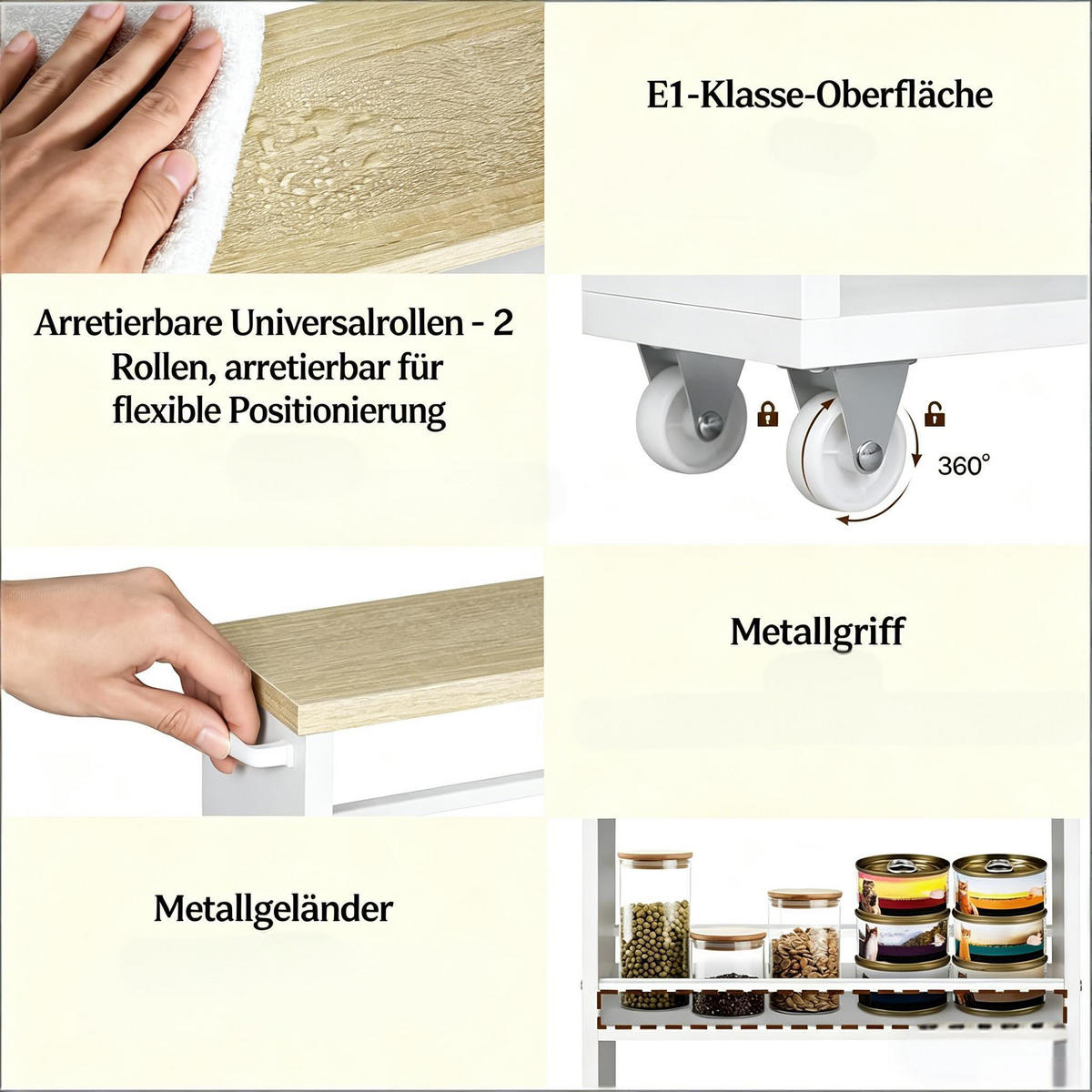 SERVIERWAGEN DE-41496 47/80/13 cm, 3 Regale Weiß - Weiß, Holzwerkstoff (13/80/47cm) - ComfortXL