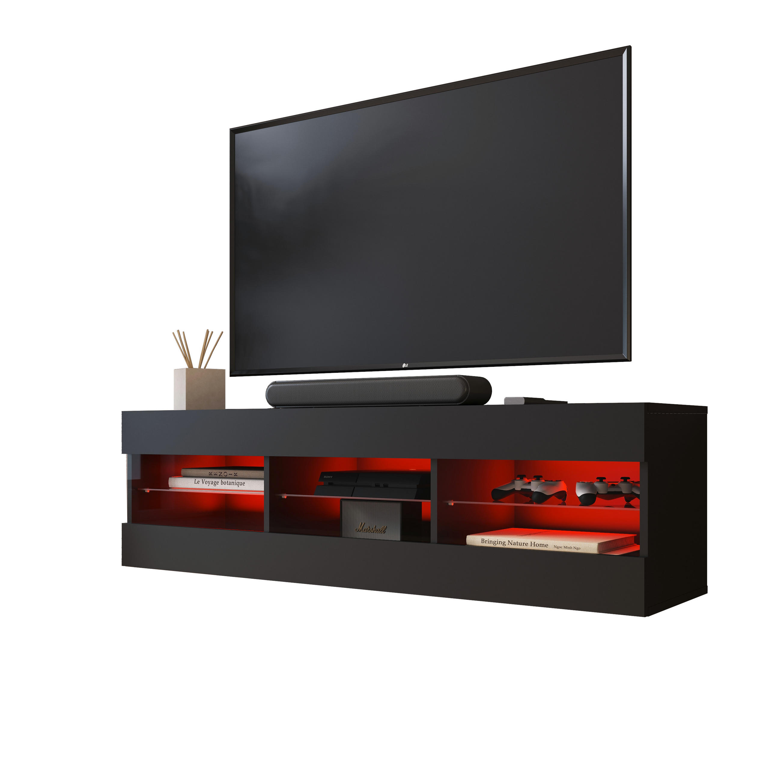 LOWBOARD TIVOLI RTV 140, Schwarz, LED Mehrfarbige - Schwarz, Glas/Holzwerkstoff (140/40.5/35.5cm) - Komodee