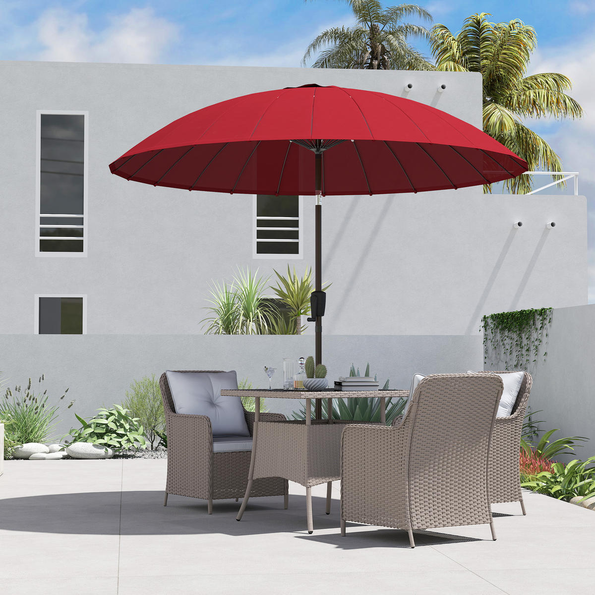 SONNENSCHIRM DE-11388 neigbar, mit Kurbel, 24 Streben Rot - Rot, Metall (260/260cm) - ComfortXL