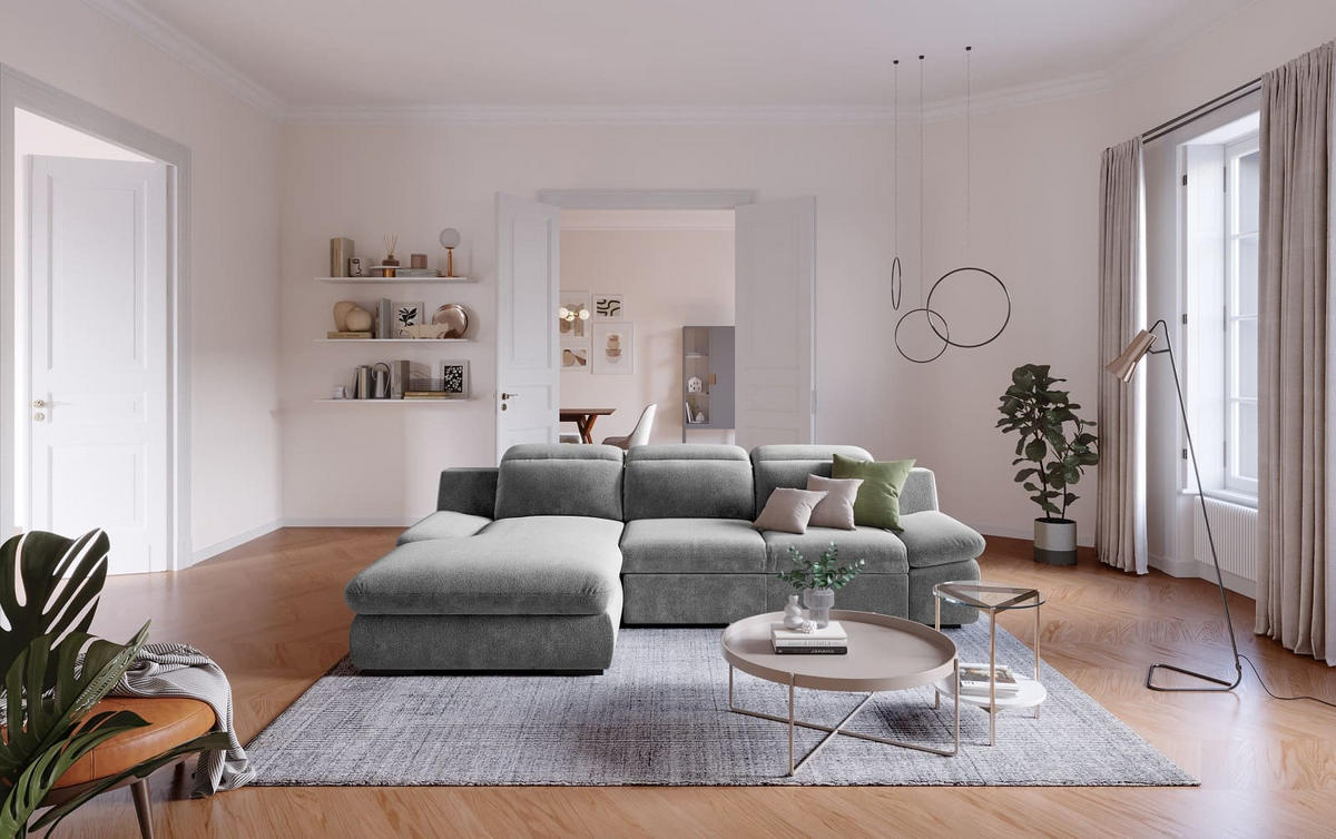 ECKSOFA mit Schlaffunktion und Bettkasten - Grau, Kunststoff/Textil (276/168cm) - Cotta