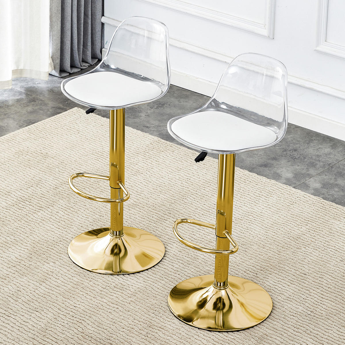 BARHOCKER 2er-Set höhenverstellbar 82-104 cm Gold Transparent - Transparent, Metall (40.5/104/40.5cm) - Meubliv
