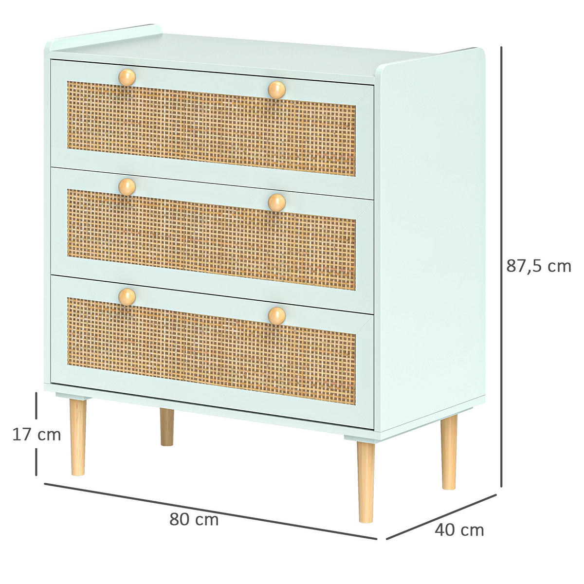 KOMMODE mit 3 Schubladen, Hellblau, 80 x 40 x 87,5 cm - Hellblau, Holzwerkstoff (80/87.5/40cm) - HOMCOM