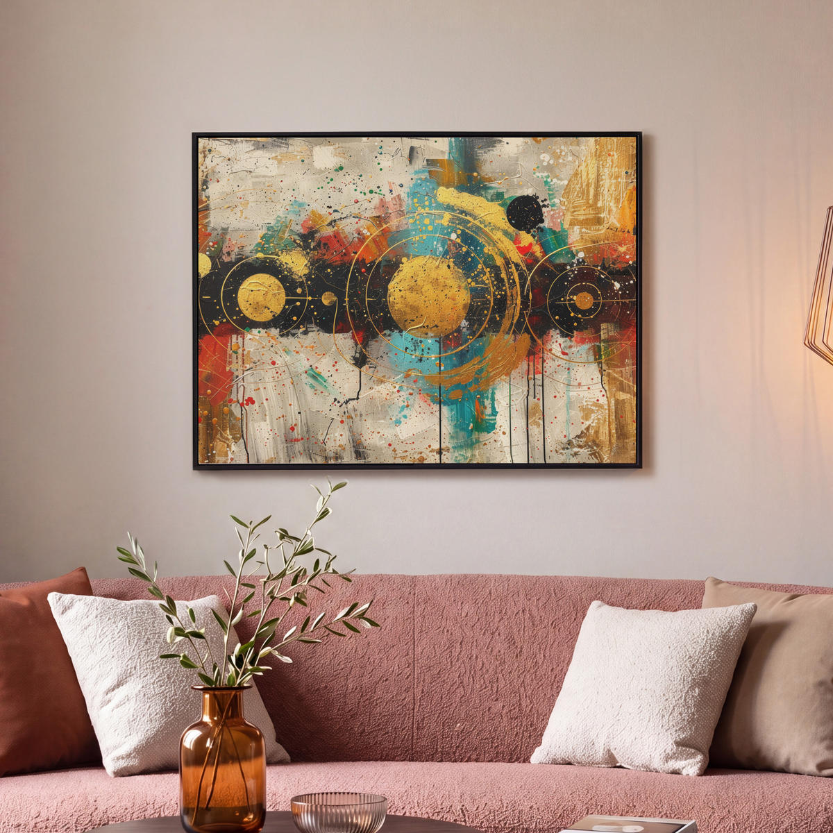 LEINWAND Bilder mit Rahmen - Abstrakt - Kunst - Gold - Modern - 80x60 - Multicolor, Textil (80/60cm) - MuchoWow