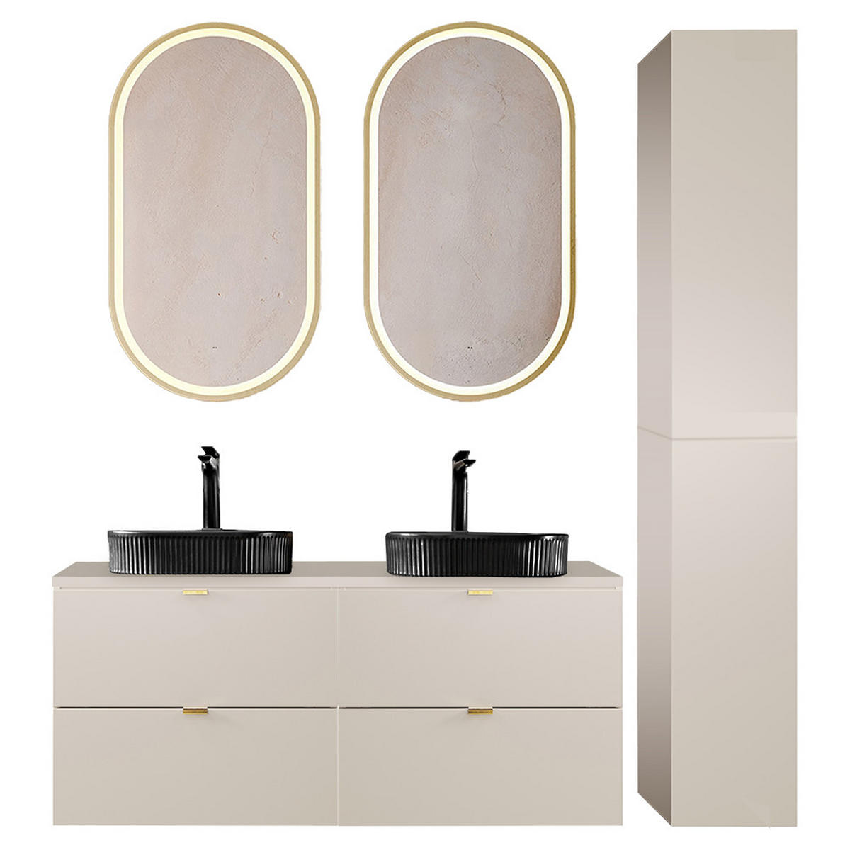 BADMÖBEL-SET 4-TLG. Durango-56 - Beige, Holzwerkstoff (165/200/47cm) - Lomado