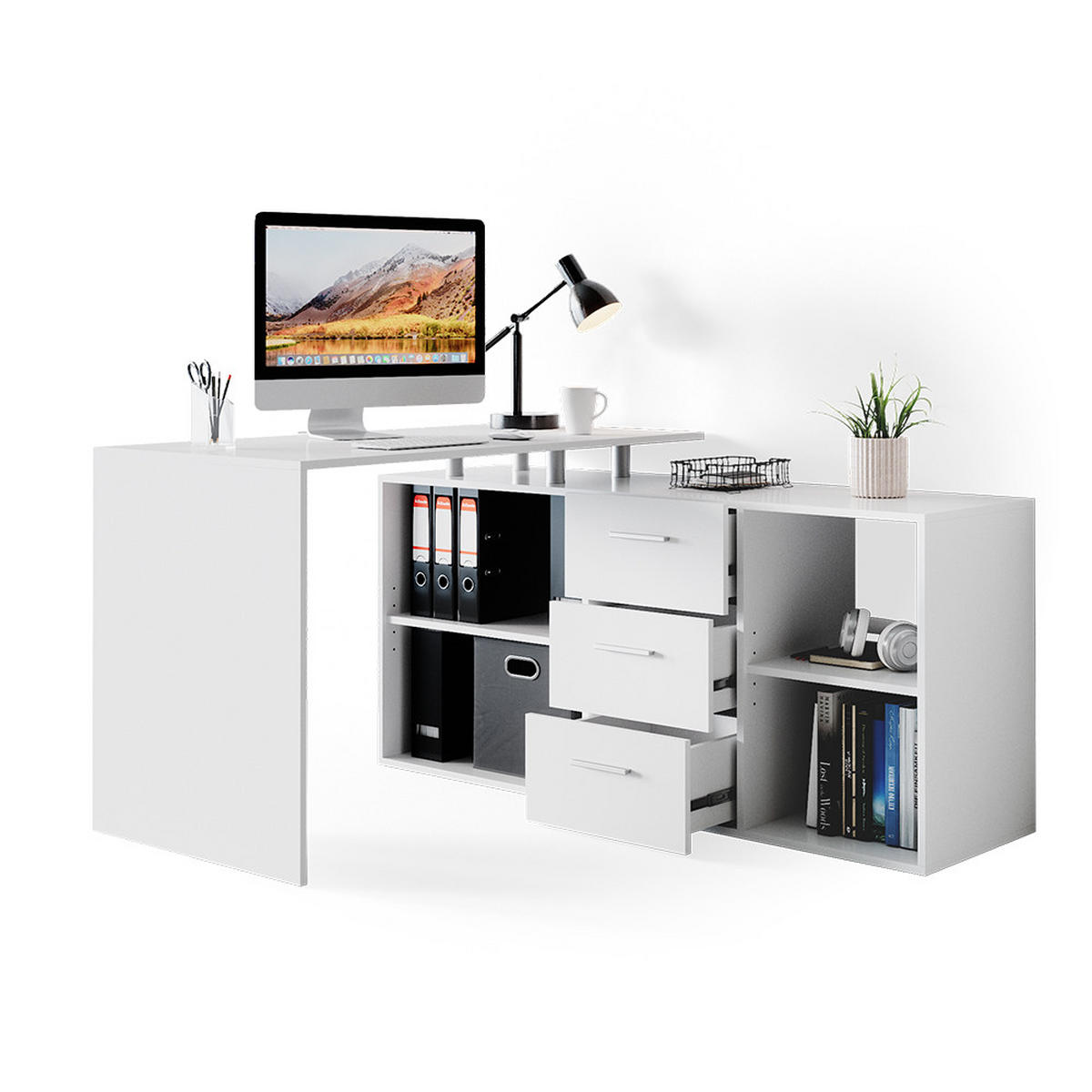 ECKSCHREIBTISCH Dante Weiß 215 x 60 cm - Weiß, Holzwerkstoff (60/215/75cm) - Vicco