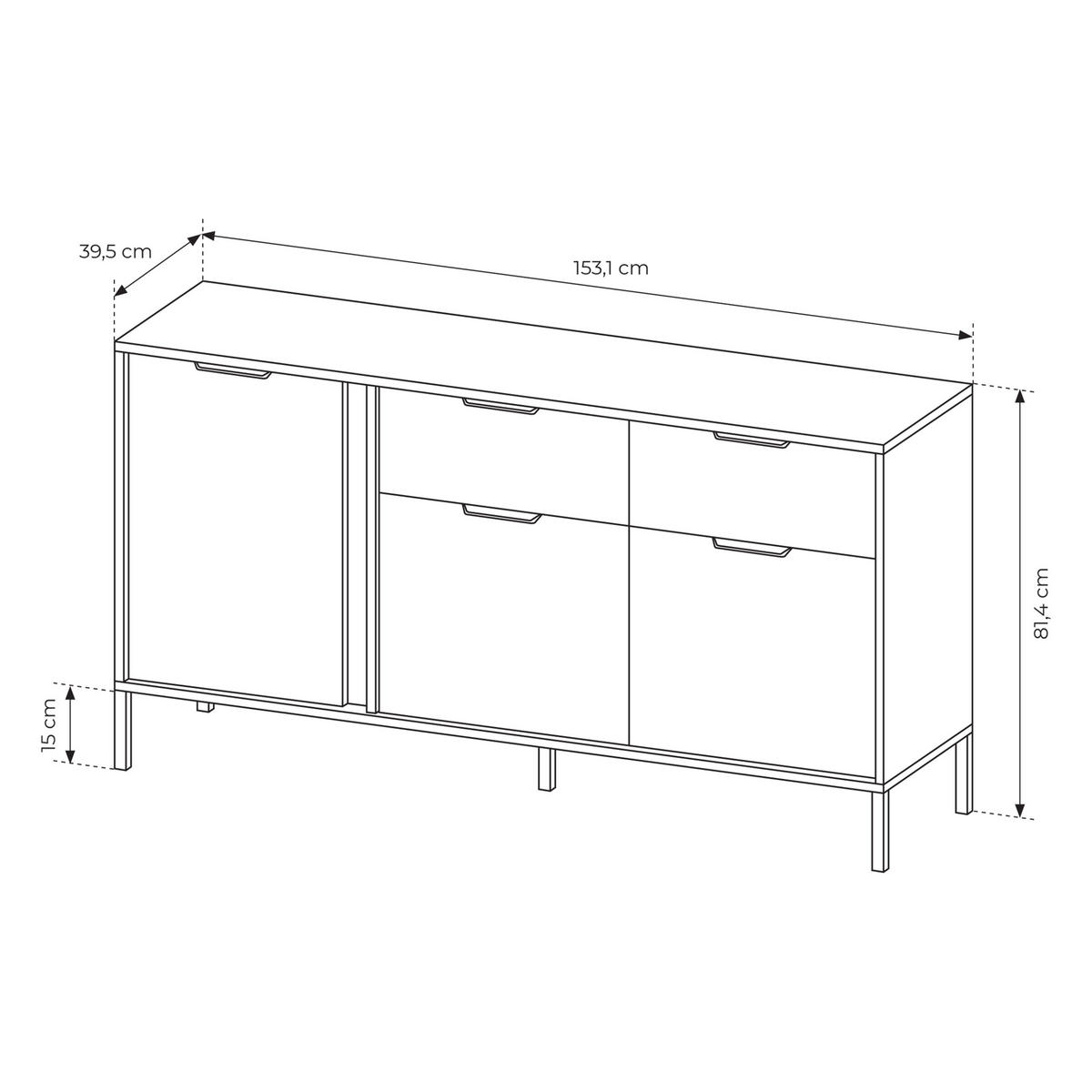 SIDEBOARD LORENZO 153/81/40 cm mit 2 Schubladen und 3 Türen Anthrazit - Anthrazit, Holzwerkstoff (153/81/40cm) - MASSENO