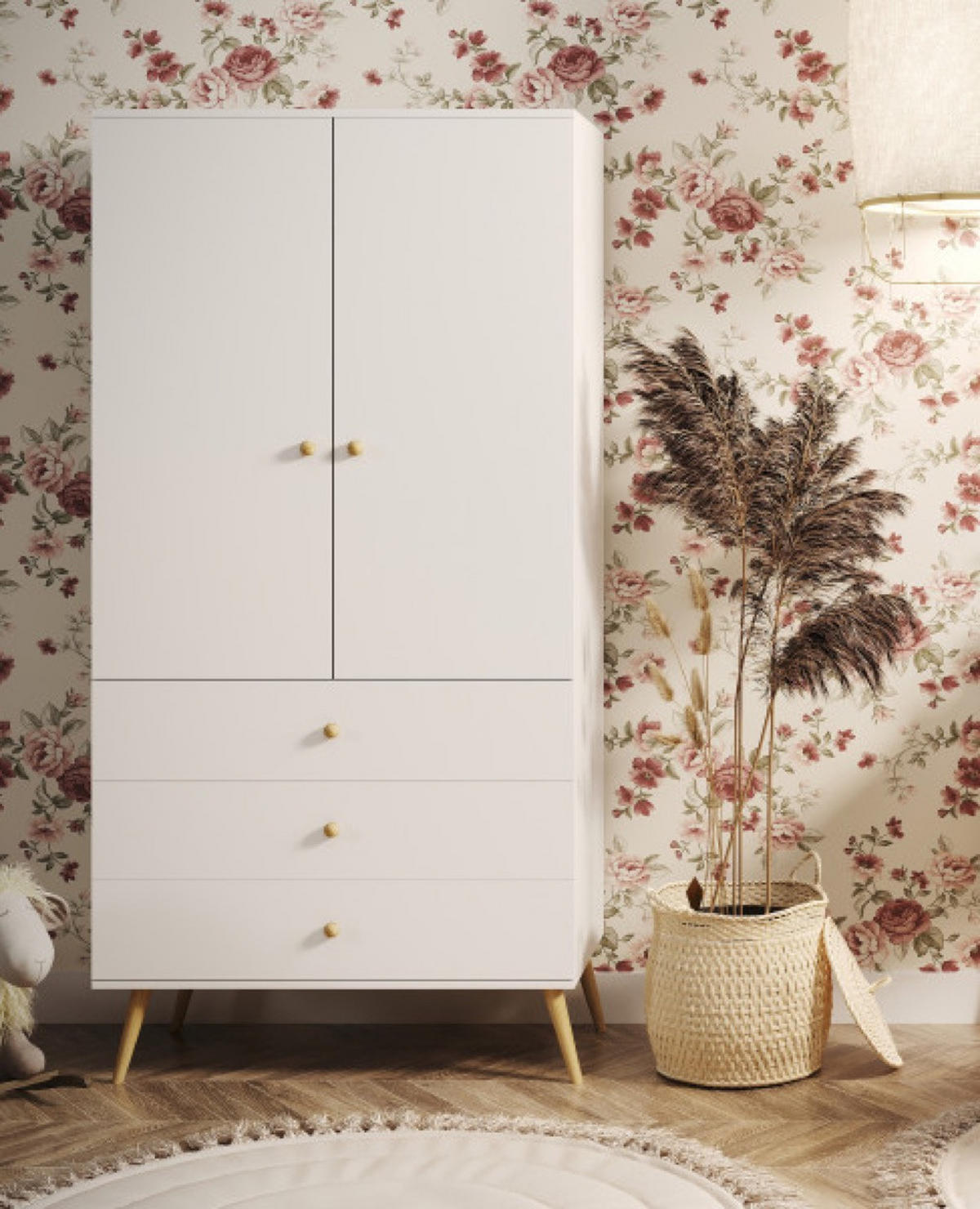 SCHRANK Weiß Boho Stil Mit Schubladen Und Kleiderstange - Weiß, Holzwerkstoff (100/202/52cm) - Sepro Meble