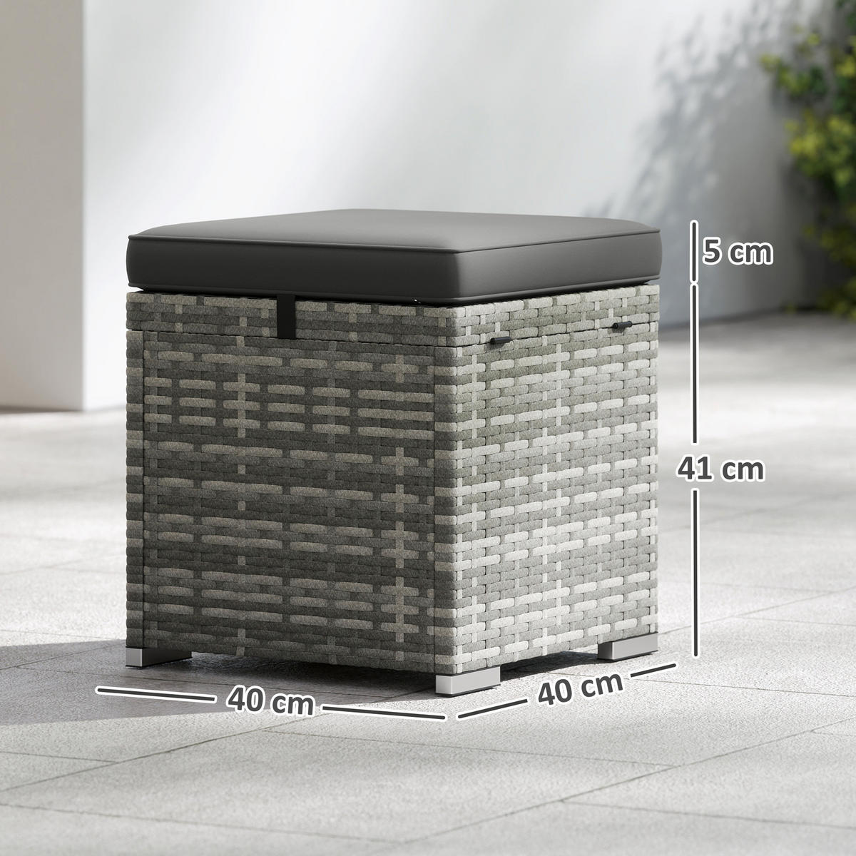 HOCKER 2er-Set mit Rattanoptik Stauraum 120 kg belastbar - Dunkelgrau, Metall (40/41/40cm) - Outsunny