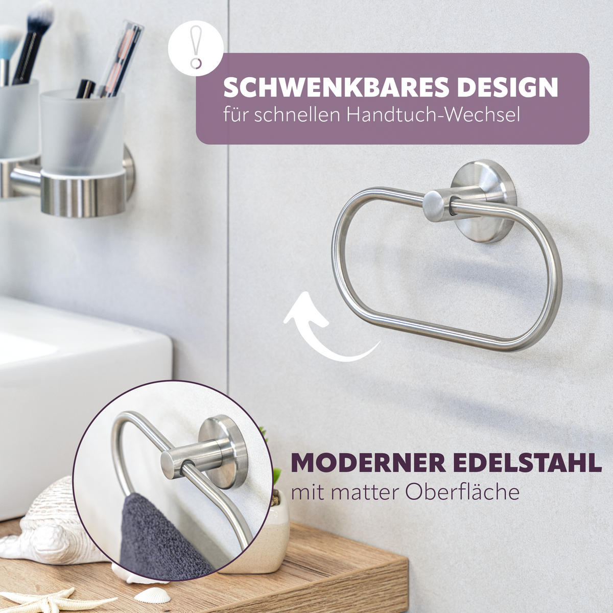 HANDTUCHRING PIAZZA, Edelstahl - Silberfarben, Metall (21.5/12.5/5cm) - bremermann
