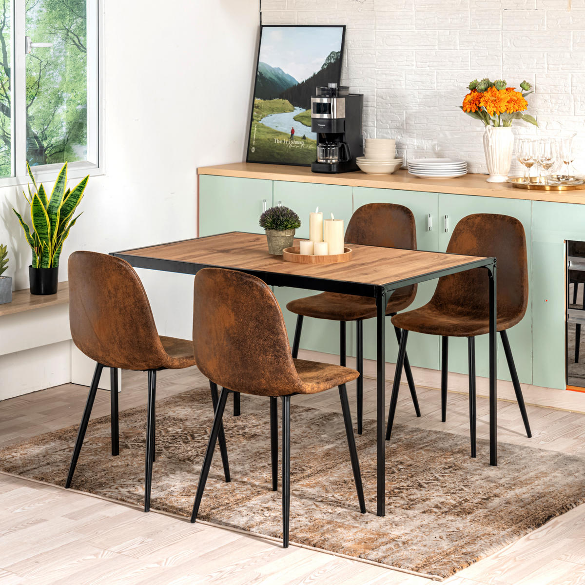 ESSZIMMER SET – 1 Tisch + 4 Stühle – Holzoptik & Wildleder - Braun, Holzwerkstoff/Metall (120/75/80cm) - Urban Meuble