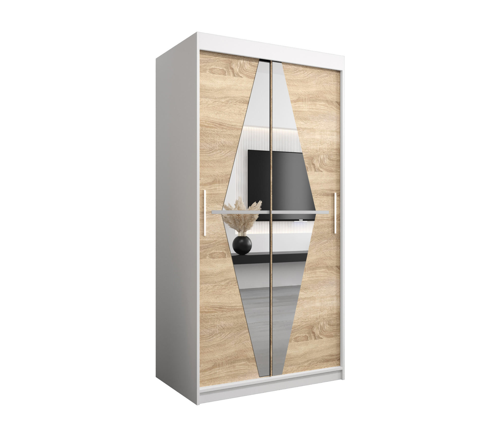 SCHWEBETÜRENSCHRANK 200/100/62 2-türig - Silberfarben/Weiß, Holz/Kunststoff (100/200/62cm) - Abiks Möbel