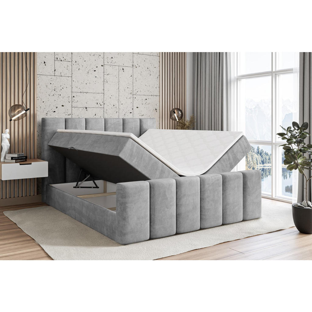 Thumbnail - Altdecor Boxbett, Hellgrau, Holzwerkstoff, Höhe ca. 20 cm, 160x200 cm, Schlafzimmer, Betten, Boxspringbetten