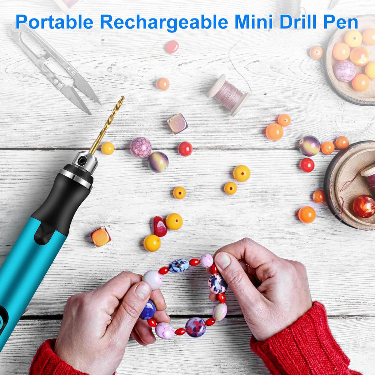 GRAVIERSTIFT – 3 Geschwindigkeiten – mit 10 kleinen Bohrern zum Gravieren von Harz, Schmuck und Leiterplatten - Blau, Metall (21/11/5cm)