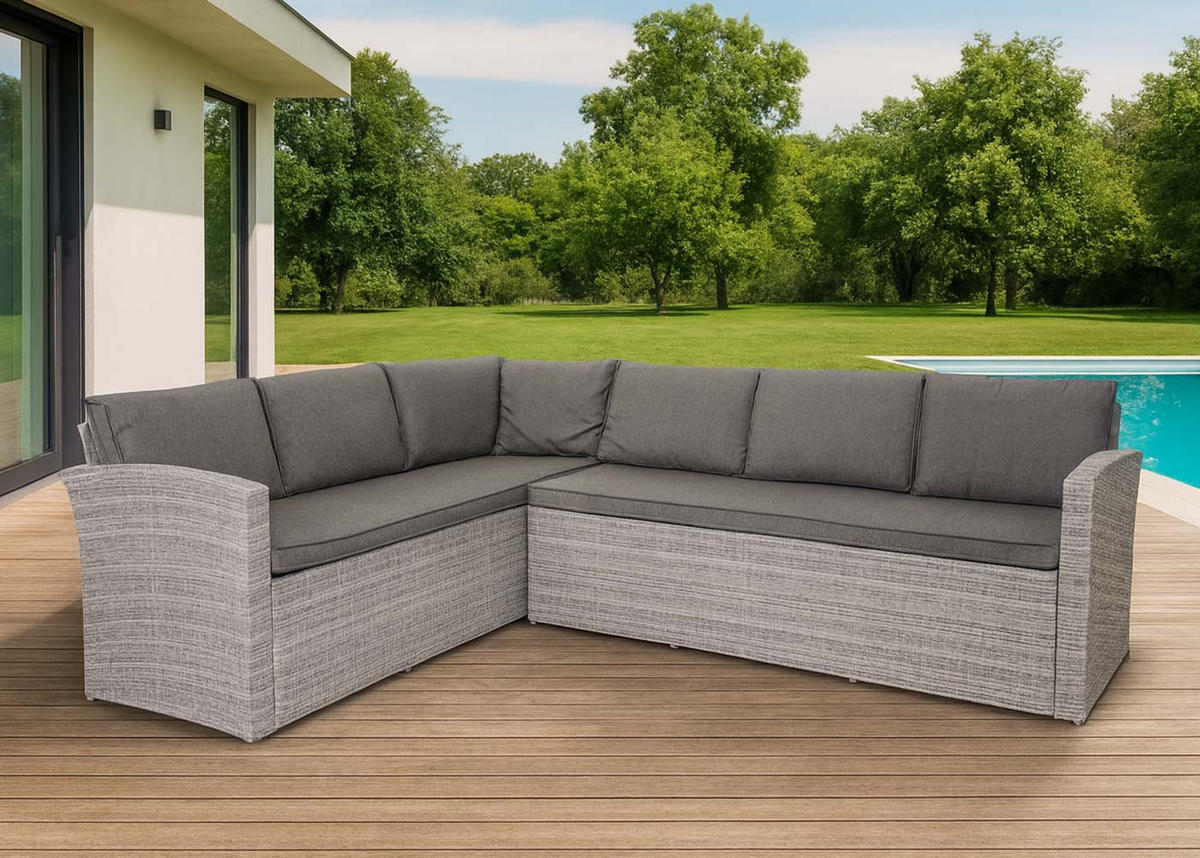 POLY-RATTAN SOFA-GARNITUR Grau - Grau, Kunststoff - MCW