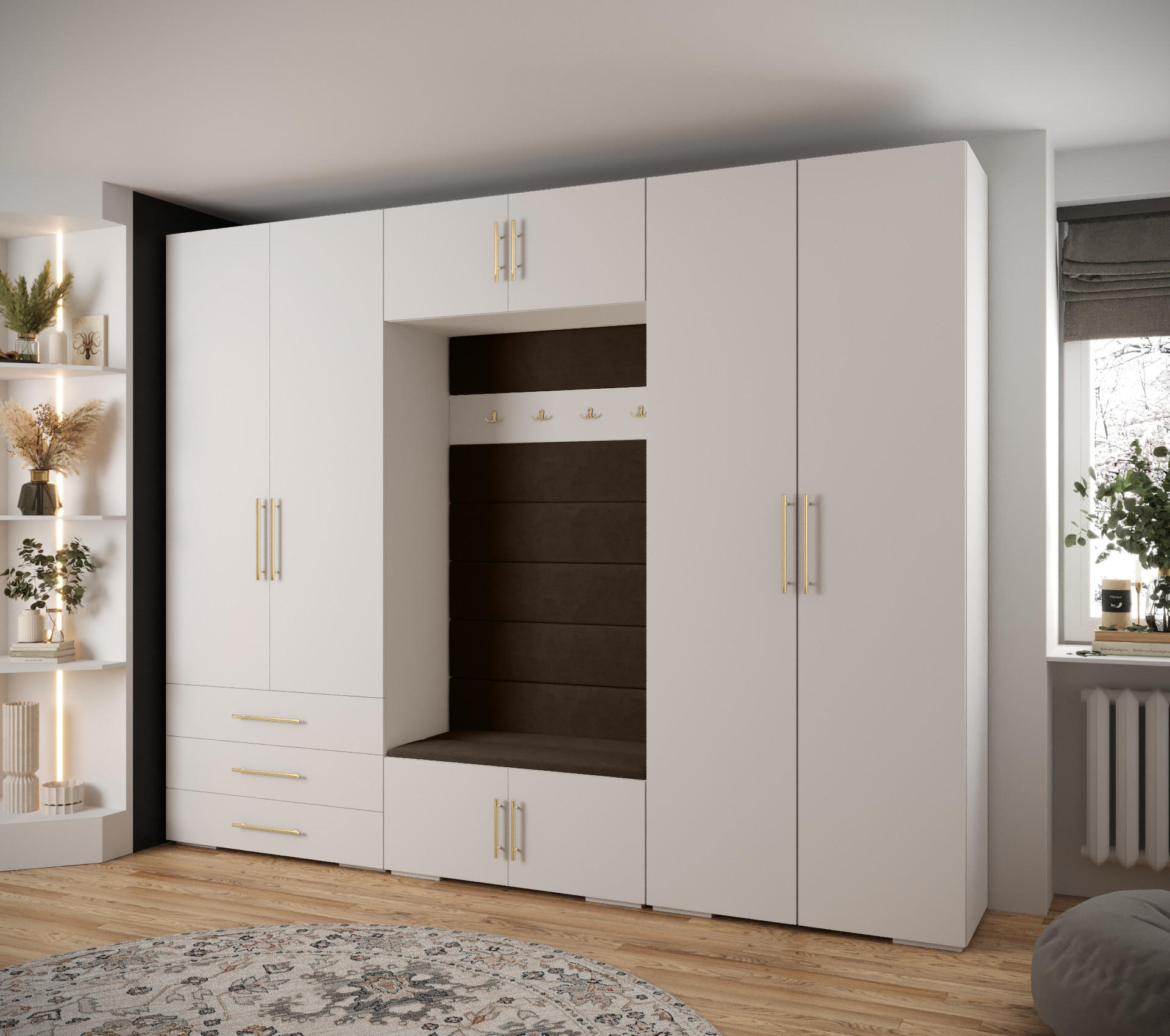 GARDEROBEN-SET 236,7/300/47 - Goldfarben/Weiß, Holz/Kunststoff (300/236.7/47cm) - Abiks Möbel