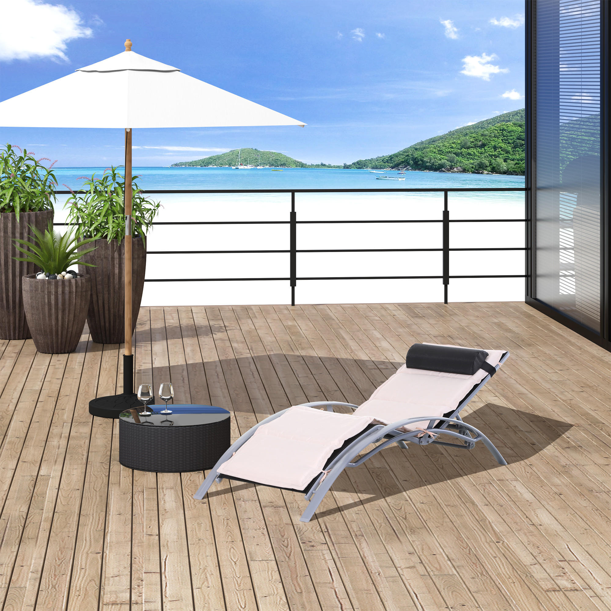 SONNENLIEGE - Creme, Kunststoff/Metall (64/82/170cm) - Outsunny
