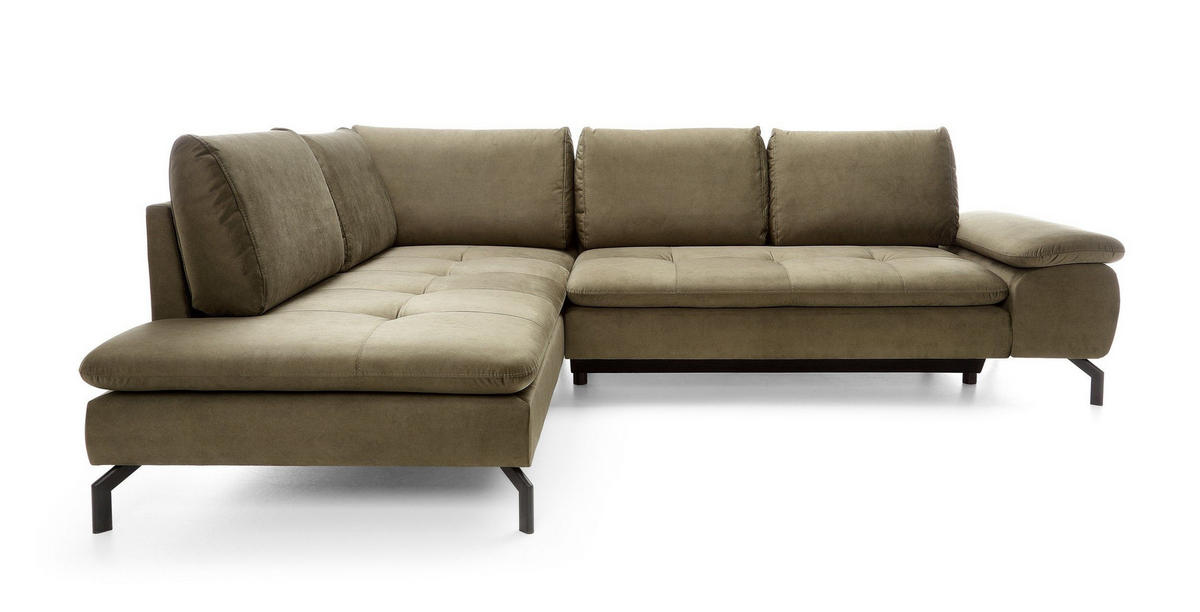 ECKSOFA VOLO Grün Plüsch-Stoff mit Schlaffunktion - Grün, Holz (271/206cm) - MASSENO