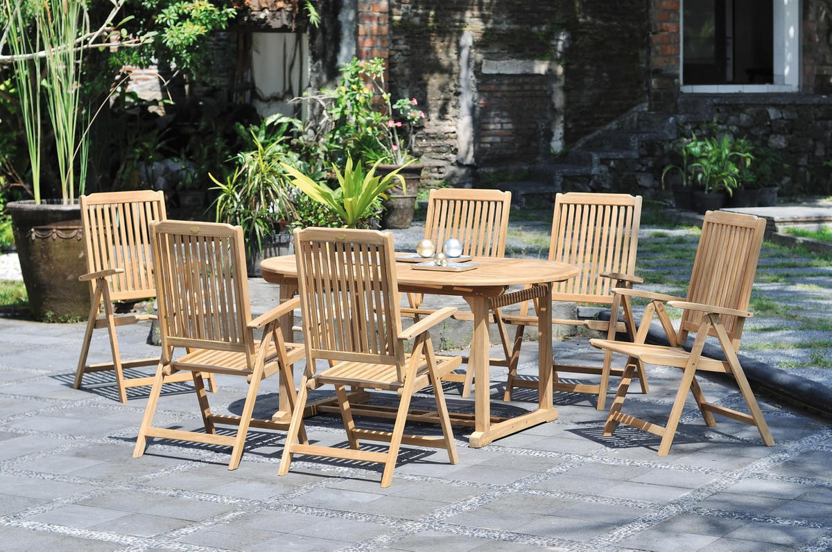 GARTEN-SITZGRUPPE Manuel 7-teilig Gartenmöbel-Set - Teakfarben, Holz - DELUKE
