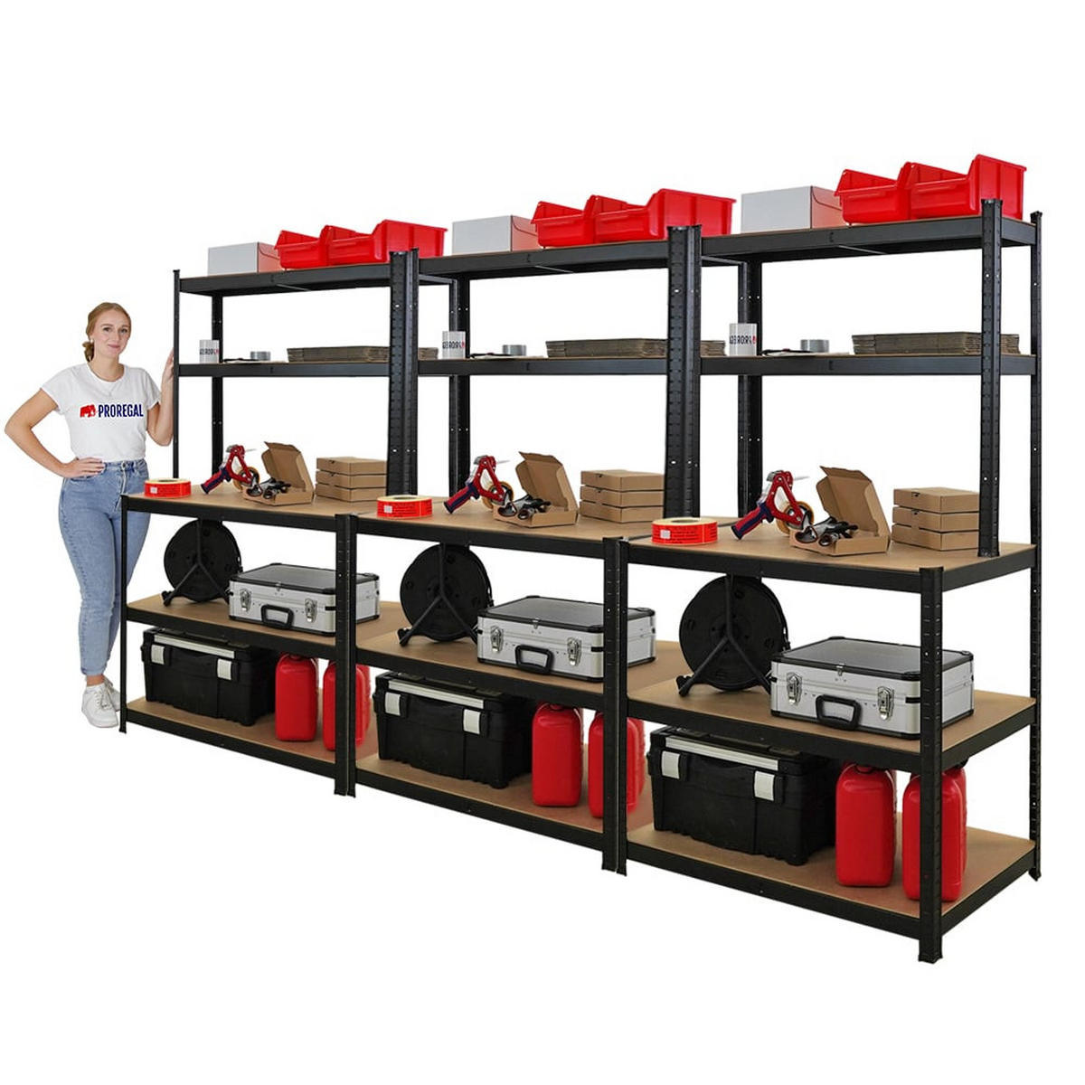 WERKBANK Giant Beast 3er-Set 180x100x60cm Fachlast 175kg Schwarz - Schwarz, Metall (300/180/60cm) - PROREGAL
