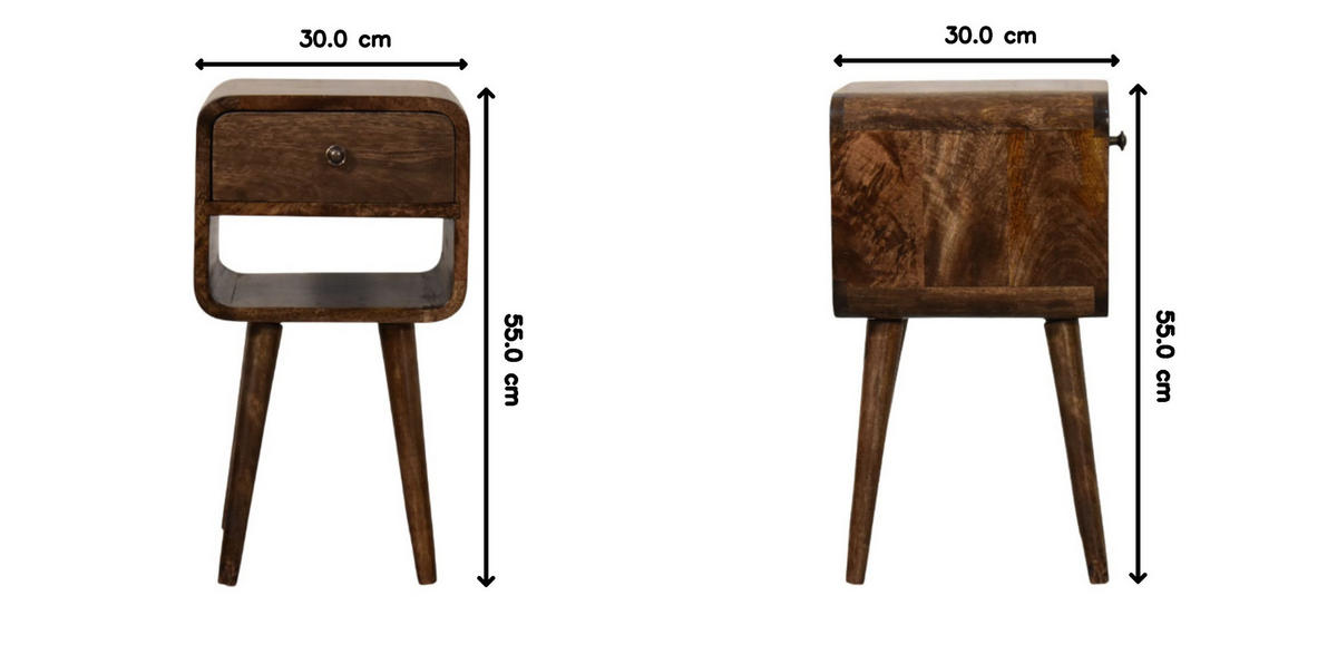 NACHTTISCH Abgerundet mit offenem Regal in Braun - Dunkelbraun/Messingfarben, Holz (30/55/30cm) - Artisan Furniture