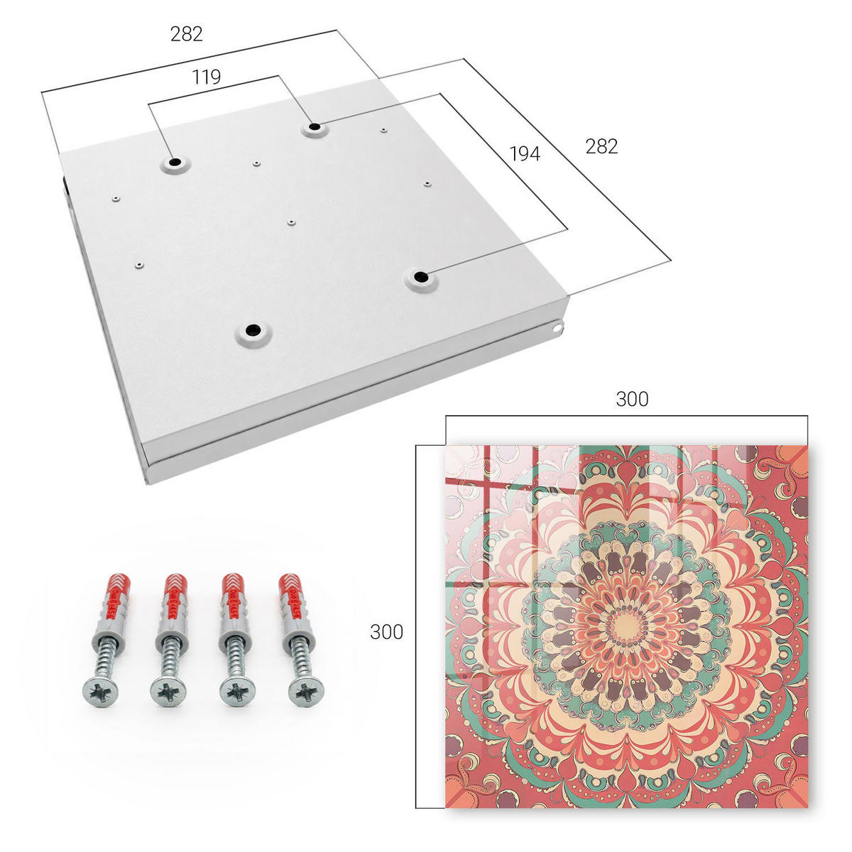 SCHLÜSSELBOX Weiß 30x30 cm – Türöffnung nach rechts - Buntes Mandala - Orange, Metall (30/30/5cm) - TULUP