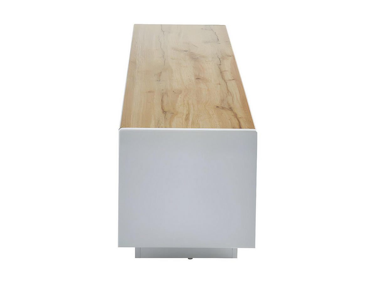 TV-MÖBEL mit 2 Türen & 1 Schublade - MDF lackiert - Weiß & Eichefarben - AMANI - Naturfarben, Holz (160/40/40cm) - Vente-Unique