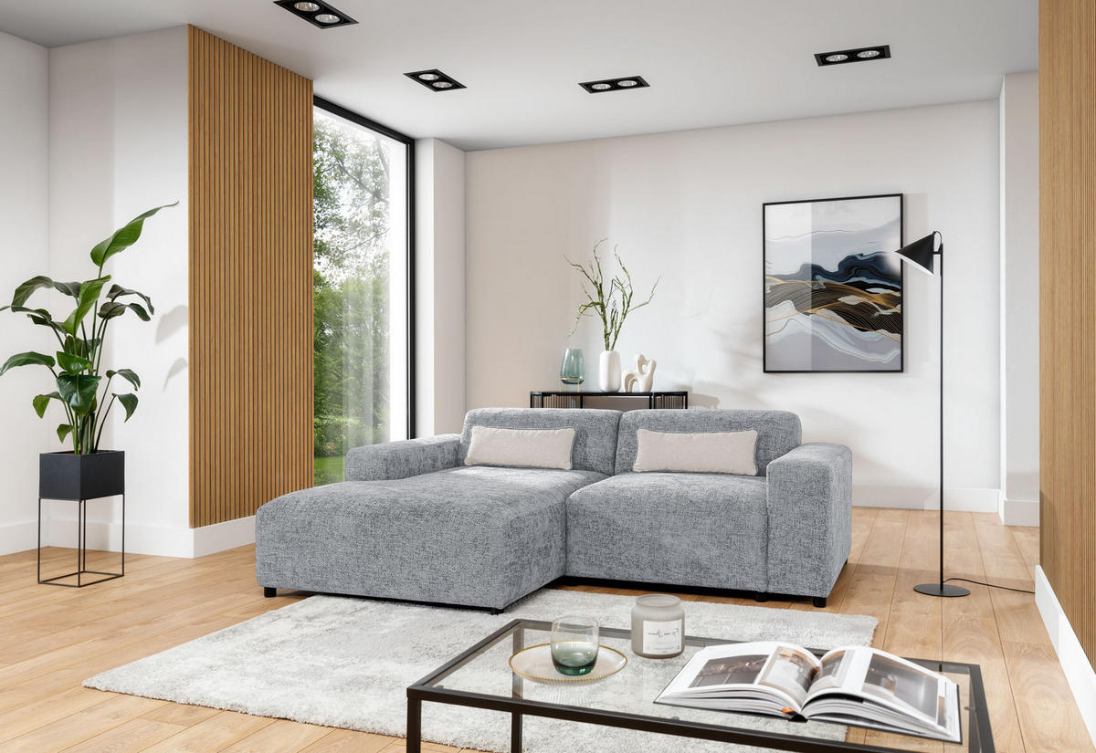 ECKSOFA L Form Jughlio Hellgrau 240/165/75 cm Links mit Schlaffunktion - Hellgrau/Schwarz, Kunststoff/Textil (165/240cm) - AX Living