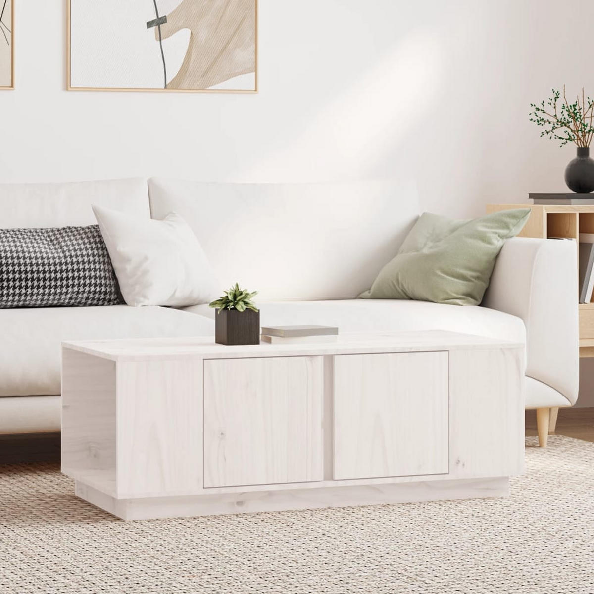 COUCHTISCH Weiß 110x50x40 cm Massivholz Kiefer - Weiß, Holz (110/50/40cm) - furnicato