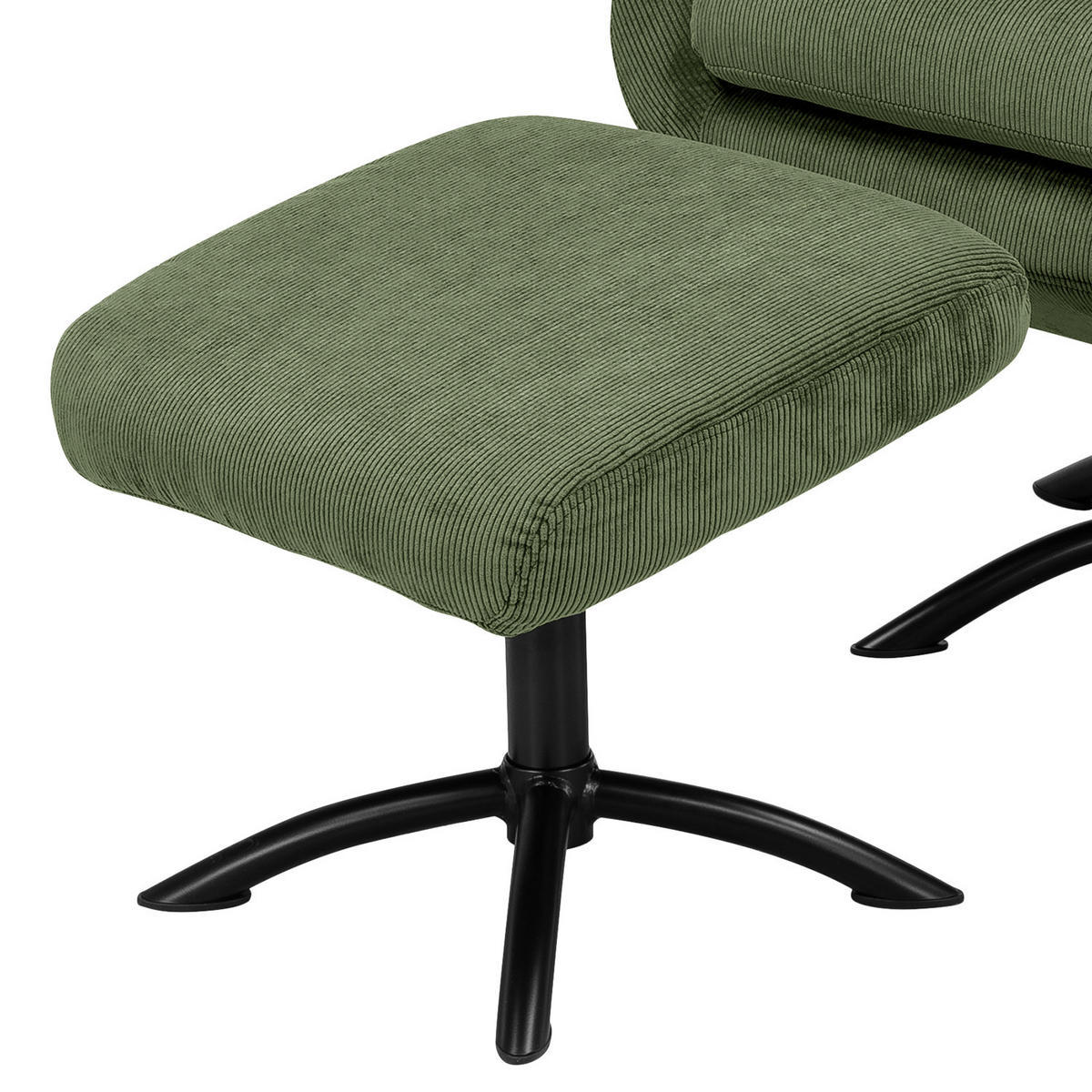SESSEL mit Hocker - Cord - Schwarz/Olivgrün, Textil/Metall (75/106/86cm) - home24