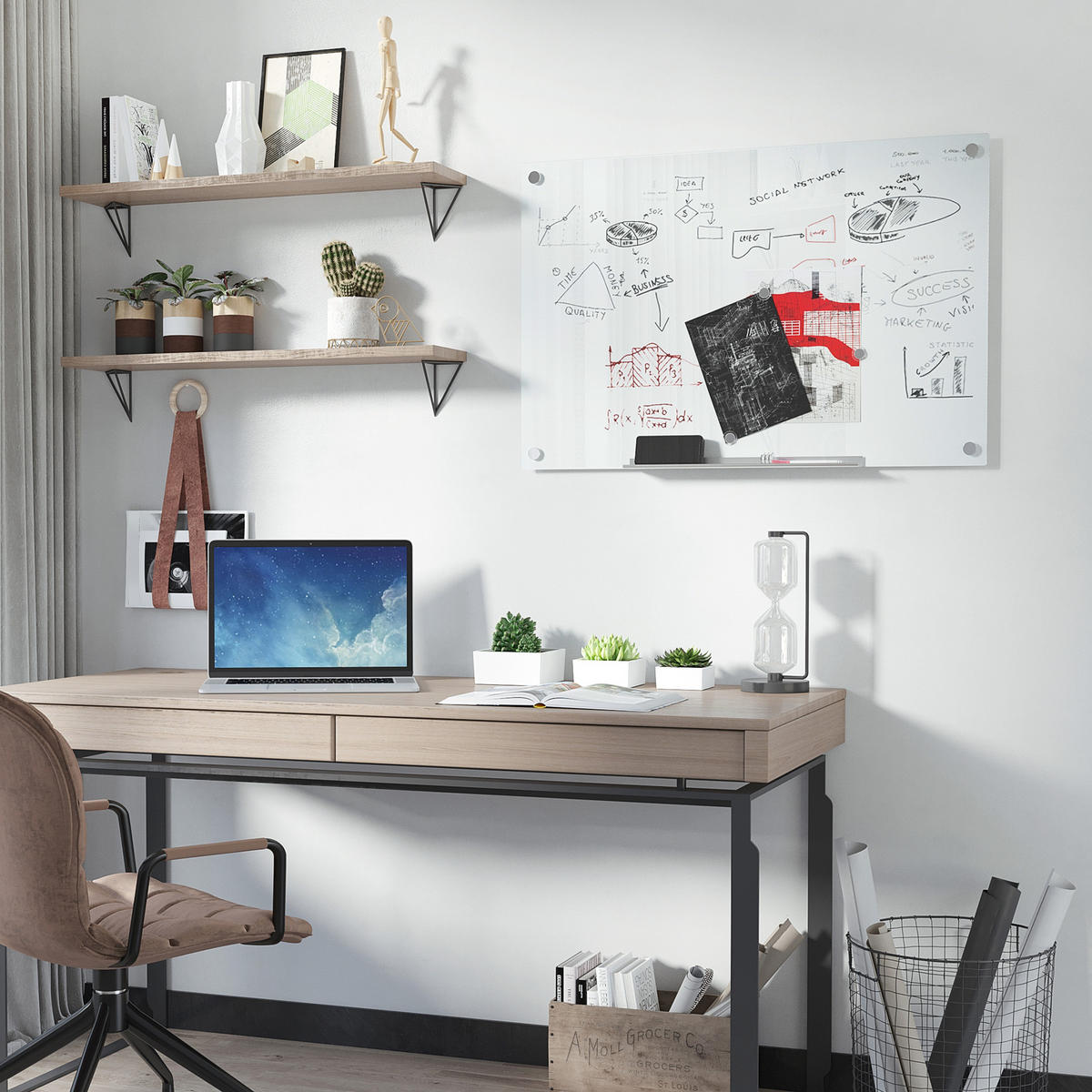 WHITEBOARD Magnetisch Magnettafel mit 4 Markern 10 Magnet abwischbar 90 x 60 cm - Weiß, Kunststoff (60/0.4/90cm) - Vinsetto